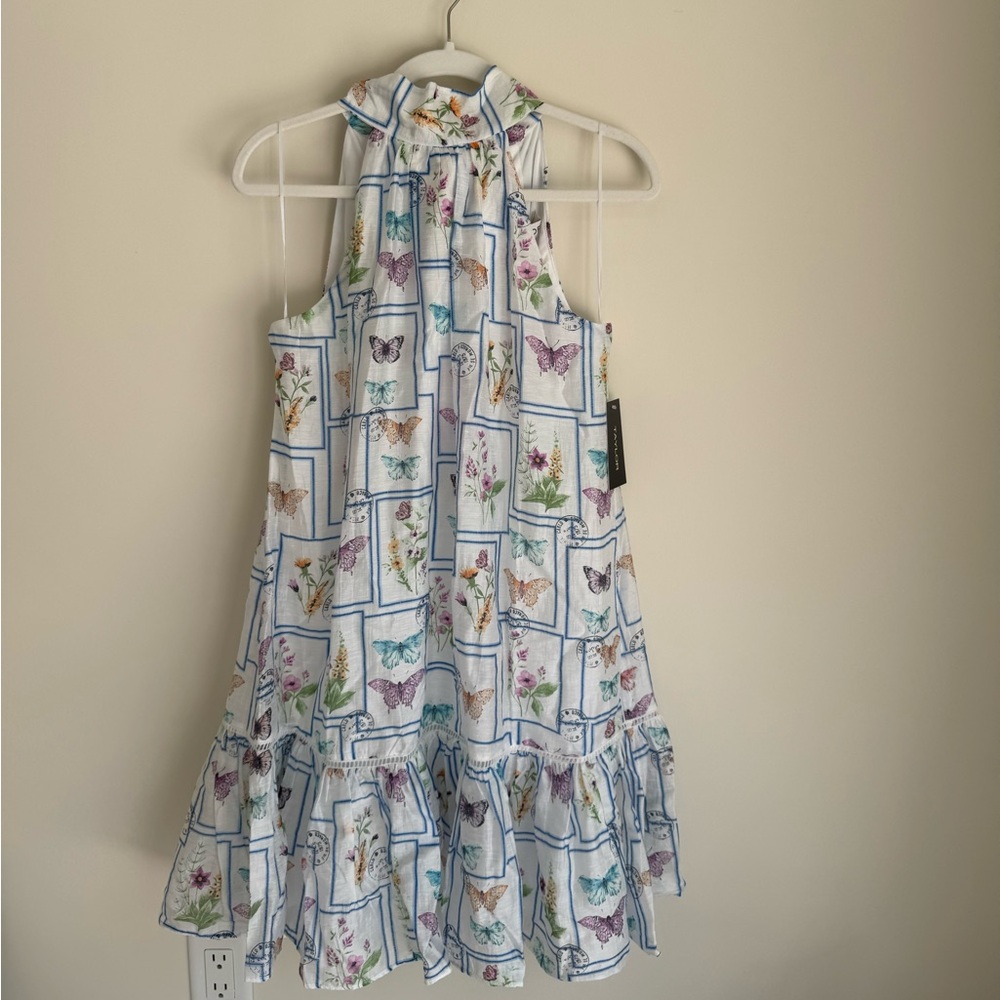NWT Taylor Butterfly Floral Halter Dress Size 12- Ruffle Hem Spring Garden Party